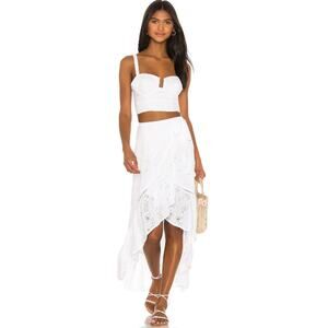 Young Fabulous & Broke Elena Skirt Eyelet Ruffle Cottagecore Maxi Midi White